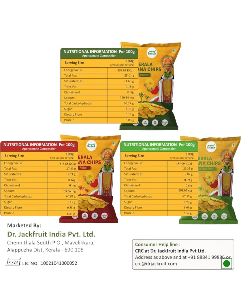 BEYOND SNACK KERELA BANANA CHIPS PERI PERI -ORIGINAL STYLE- SOUR & CREAM-COMBO PACK view 2