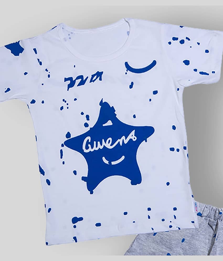 CATCUB Pack of 1 Boys Cotton Blend T-Shirt & Shorts Set ( White ) view 2