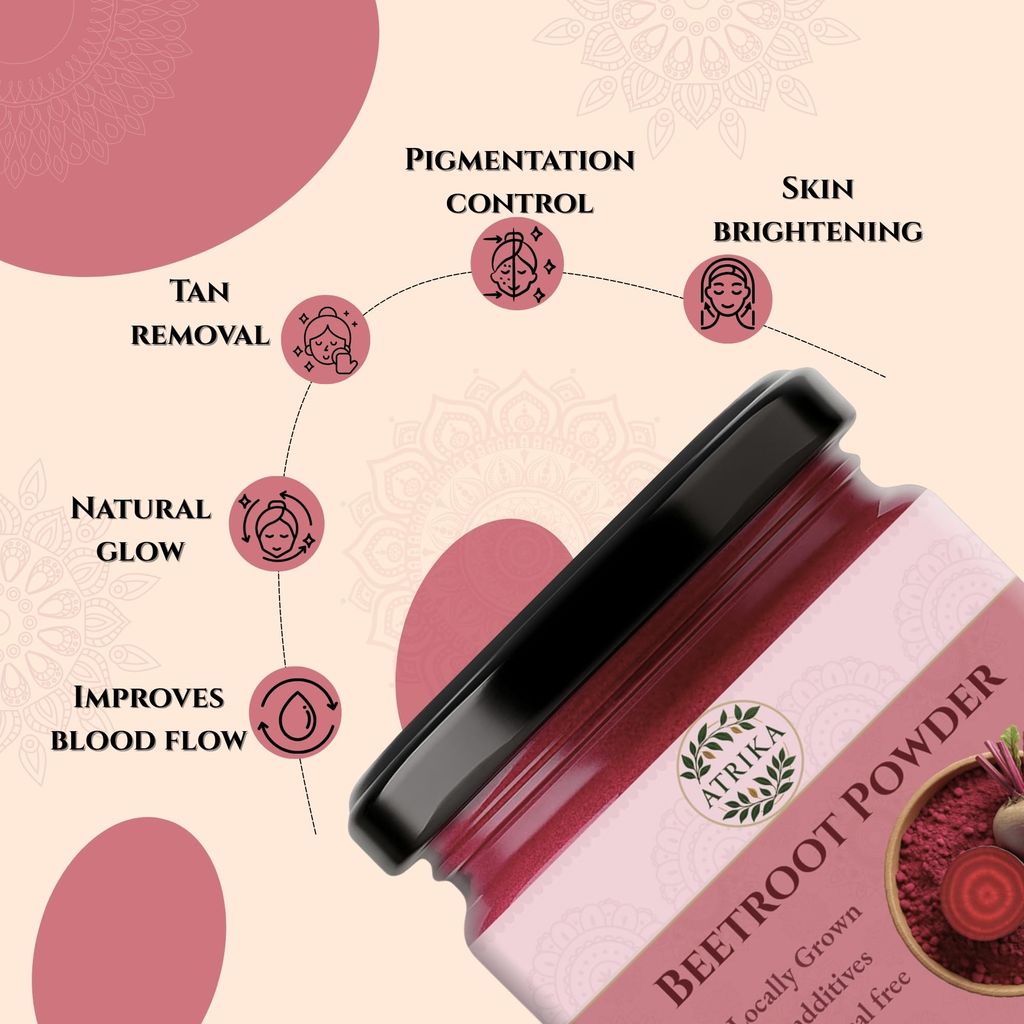 Atrika Beetroot Powder 200g | Pure Edible Beetroot Powder for Face, Skin & Natural Health | Beetroot Face Pack view 2
