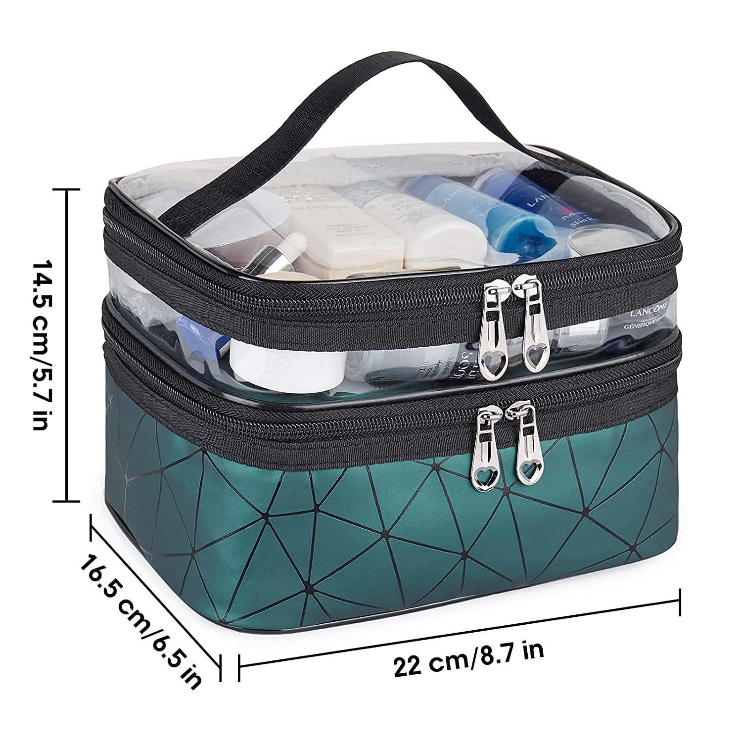 Panchhi Store Double Layer Makeup Organizer Bag – Transparent PVC Cosmetic Pouch for Women and Men, Carry-On Toiletry Bag Travel Organizer Pouch for Carry All Travel Accessories Green view 2