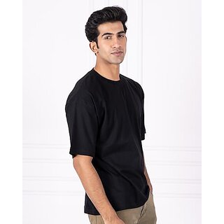 JAGTEREHO Black Oversized Cotton Crew Neck Half Sleeve T-Shirt for Men And Boys view 2
