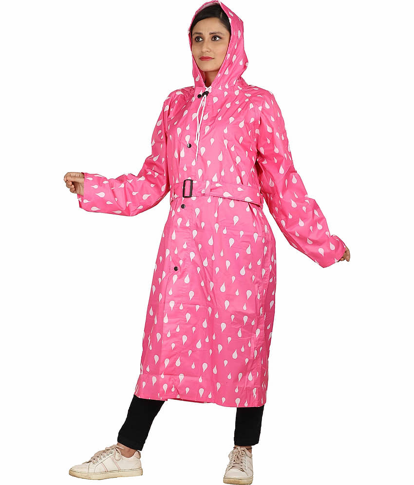 Goodluck Polyester Long Raincoat - Pink view 2