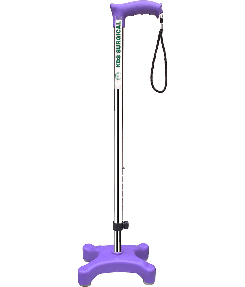KDS SURGICAL 4 Leg Quadripod Chrome Purple Height Adjustable Steel Walking Sticks
