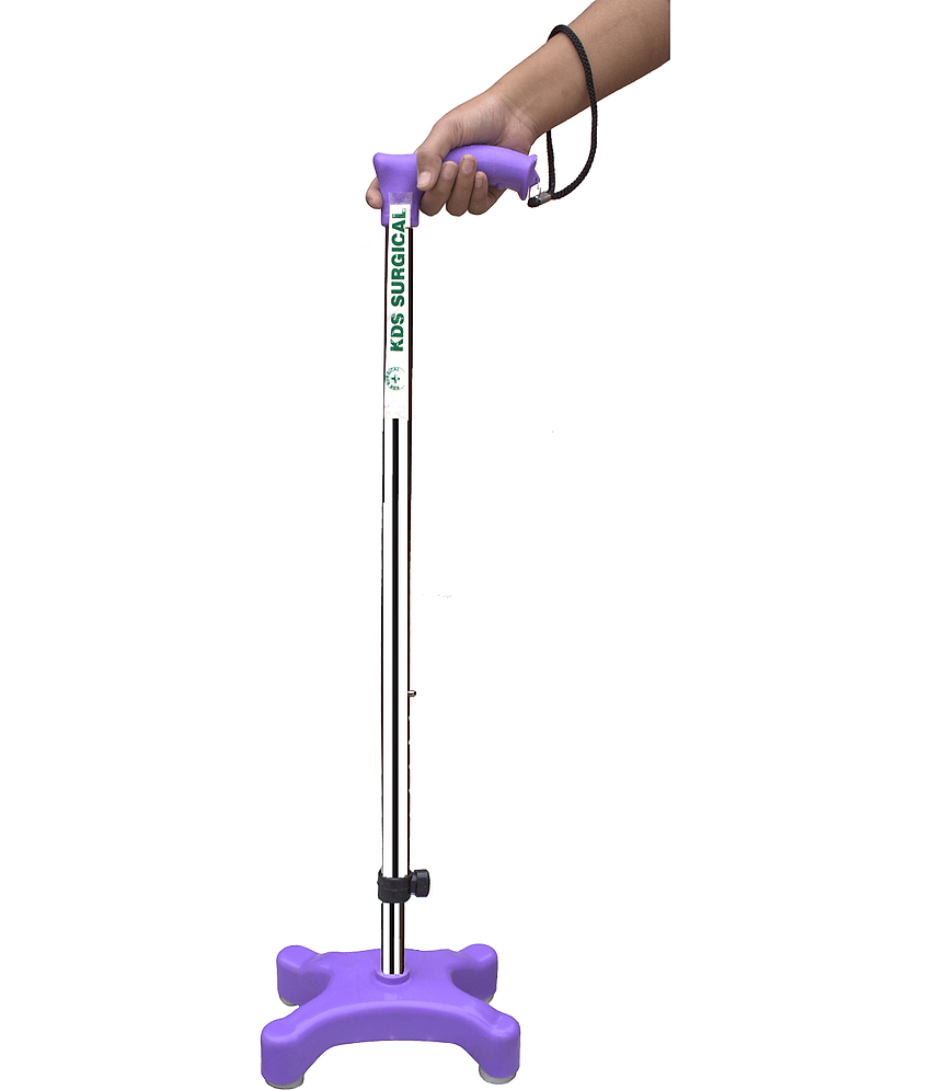 KDS SURGICAL 4 Leg Quadripod Chrome Purple Height Adjustable Steel Walking Sticks view 2