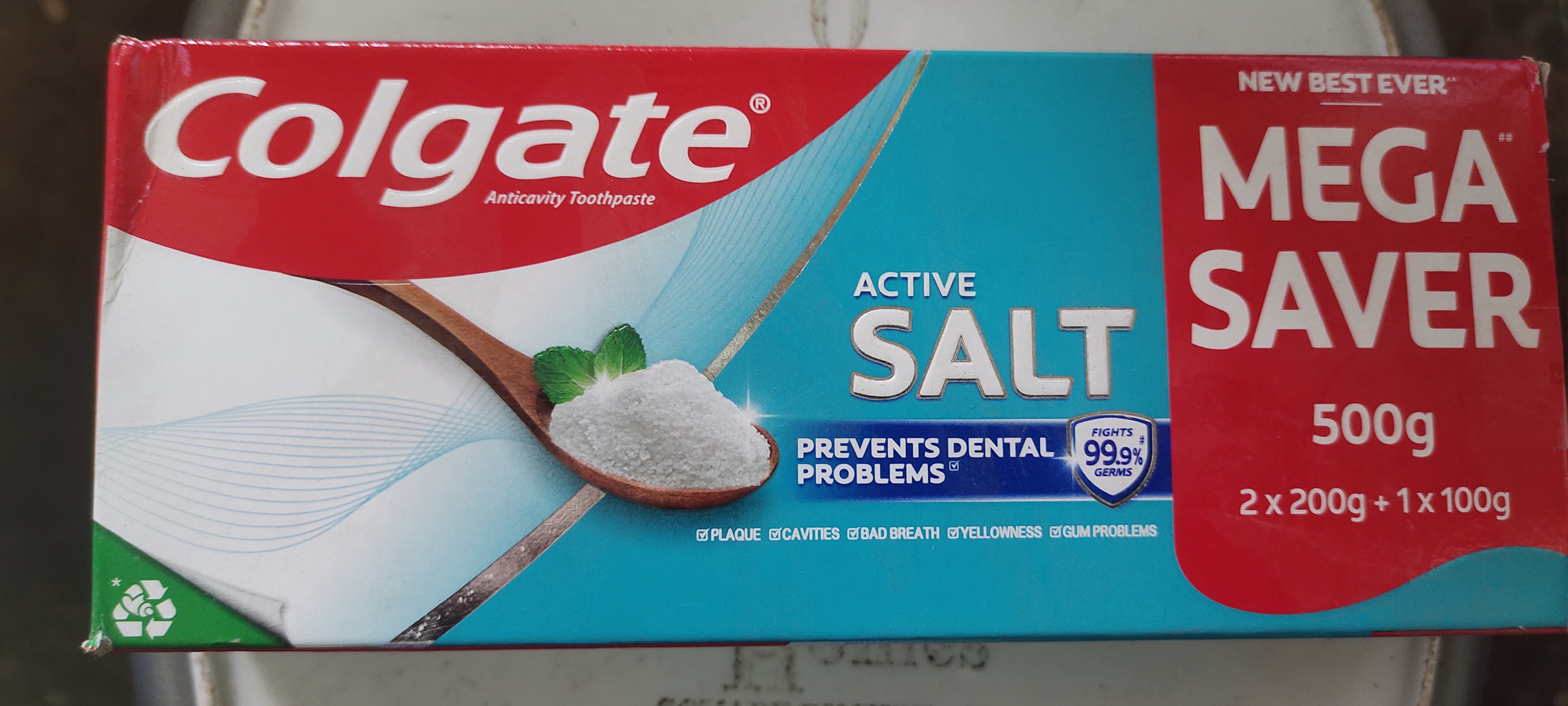 Colgate Toothpaste Dental Cream Strong Teeth - 200g active salt (Pack of 2) + 100g 1