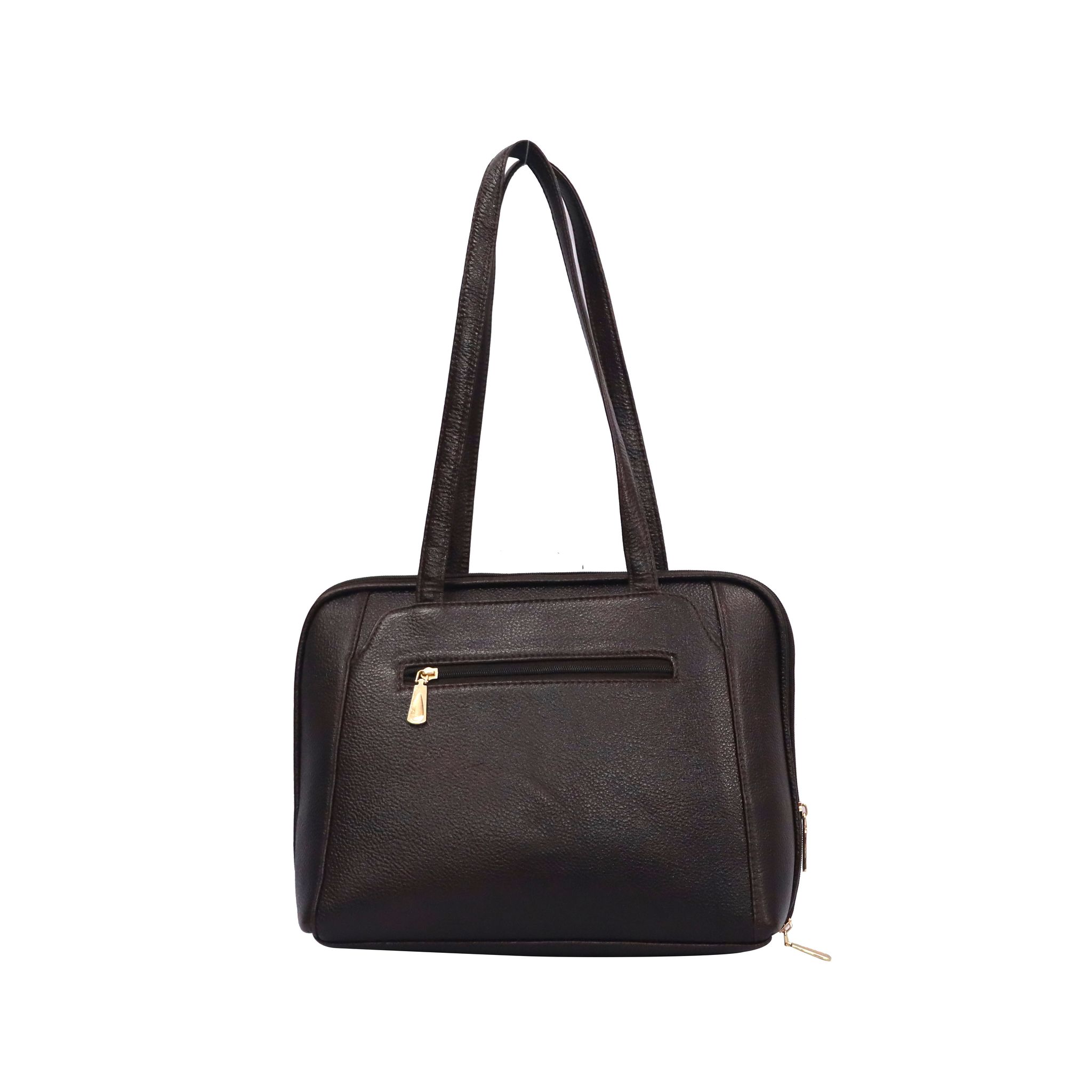 FHS Wide Space Genuine Leather Handbag for girls and women Brown view 2
