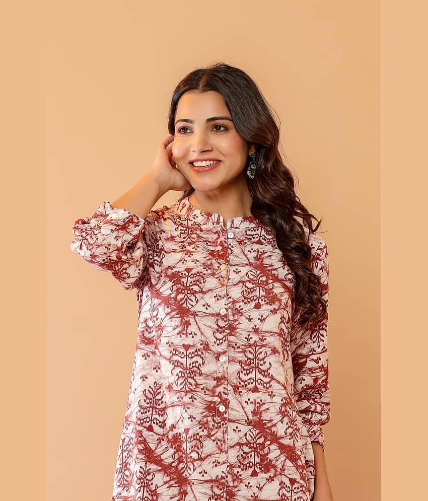Flamboyant Women Printed Top With Trousers Co-Ord Set ( Brown ) view 2