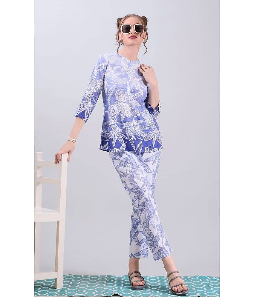 Amarasha Women Printed Top With Trousers Co-Ord Set ( Light Blue ) view 2