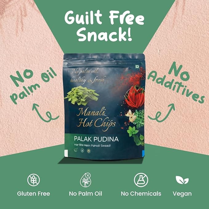 Manali Hot Chips Organic Potato Wafers Palak Pudina Flavor 55g | Farm Fresh Thin & Crunchy Crispy Snack | No Palm Oil(Pack of 2) view 2