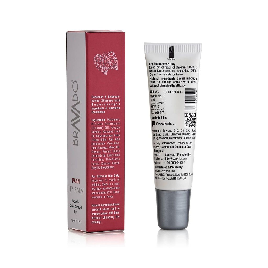 BRAVADO Lip Balm - Paan | Long-Lasting Moisturizing, For Dry, Cracked, Pigmented, Tinted & Chapped Lips | 24-Hour Hydration & Peptide Infused | for Men, Women | Brightening Dark Lip Balm | 9gm view 2