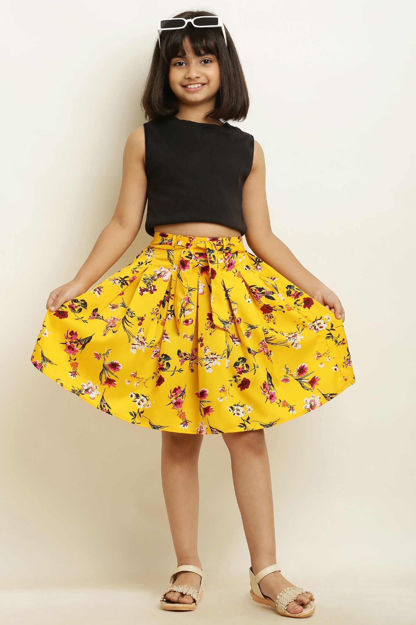 Cute Fancy Pair Brown & Yellow Skirt For Girls. view 2