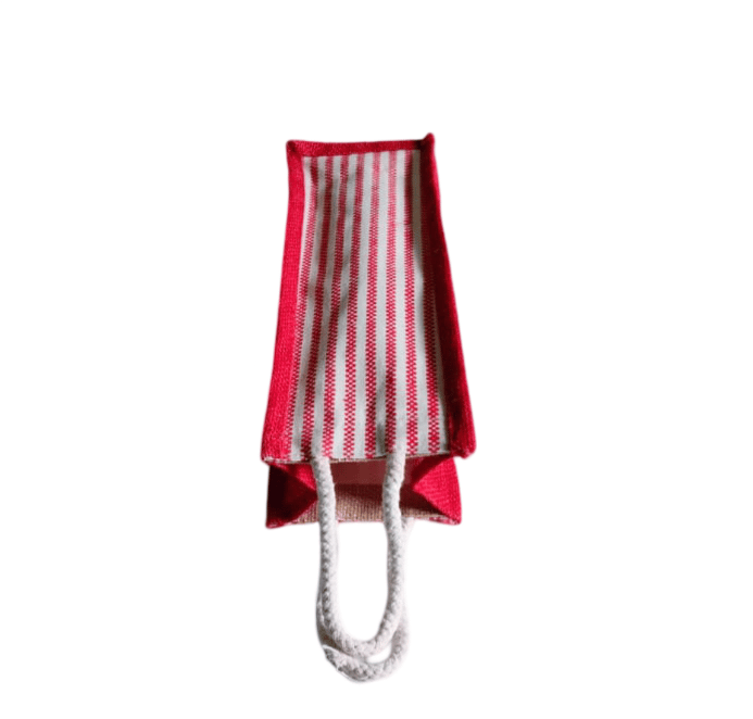 Red and White Striped Jute Bottle Bag view 2