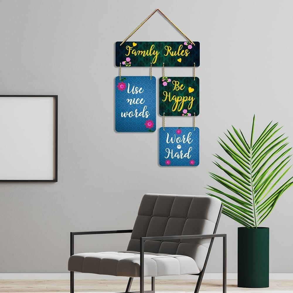 Charmor Family Rules Decorative Wooden Wall Hanger for Living Room | Bedroom | Home Decor | Office | Gifts (WH2911) view 2