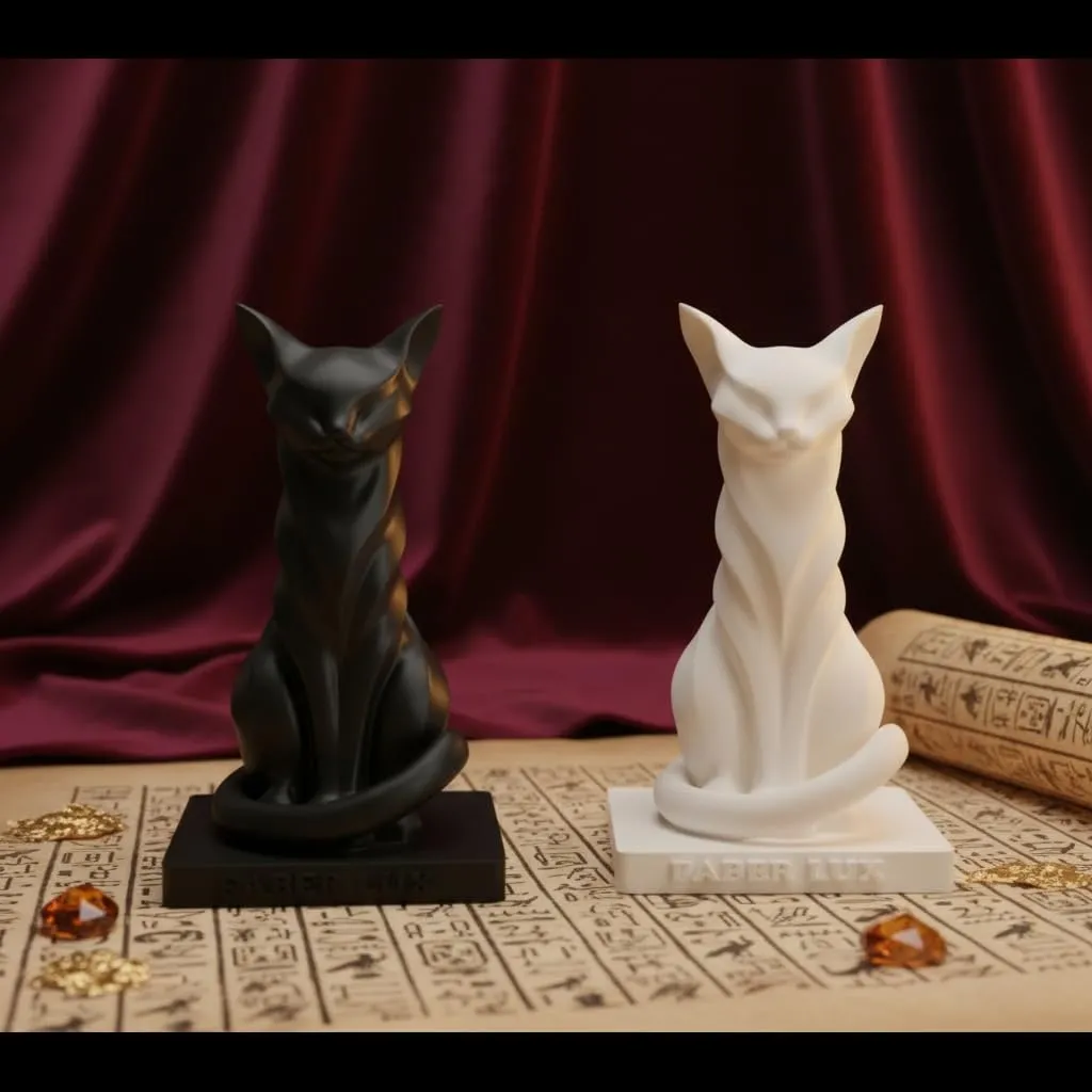Egyptian Cat Statue Set 9 cm High Black and White Regal Feline Figurines view 2