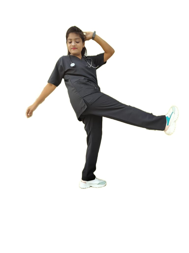 Scrub Suit | 5-Pockets Scrub | Black Color | Unisex Pattern | Set Of Upper & Bottom | Comfortable | Durable | Best Fitted For Medical Professionals view 2