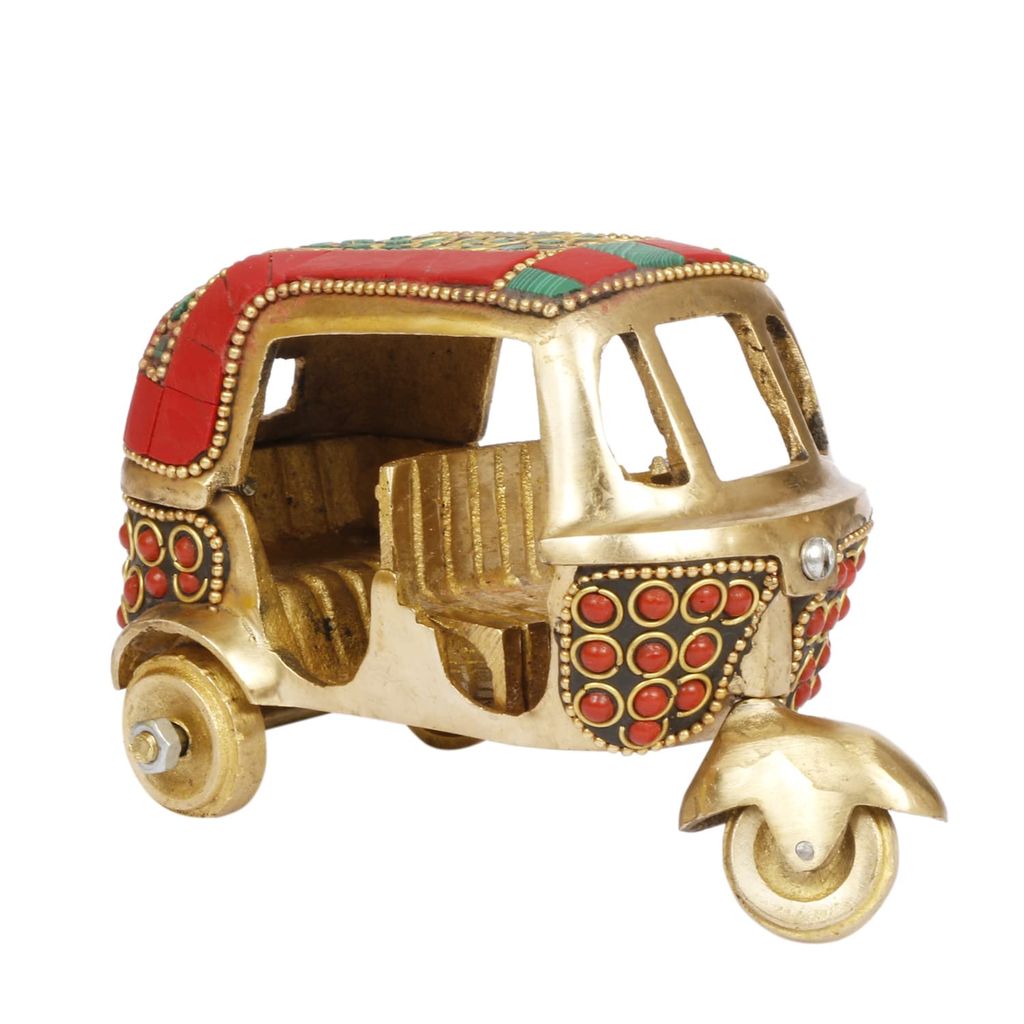 Brass Rickshaw with Stone Inlay Work view 2