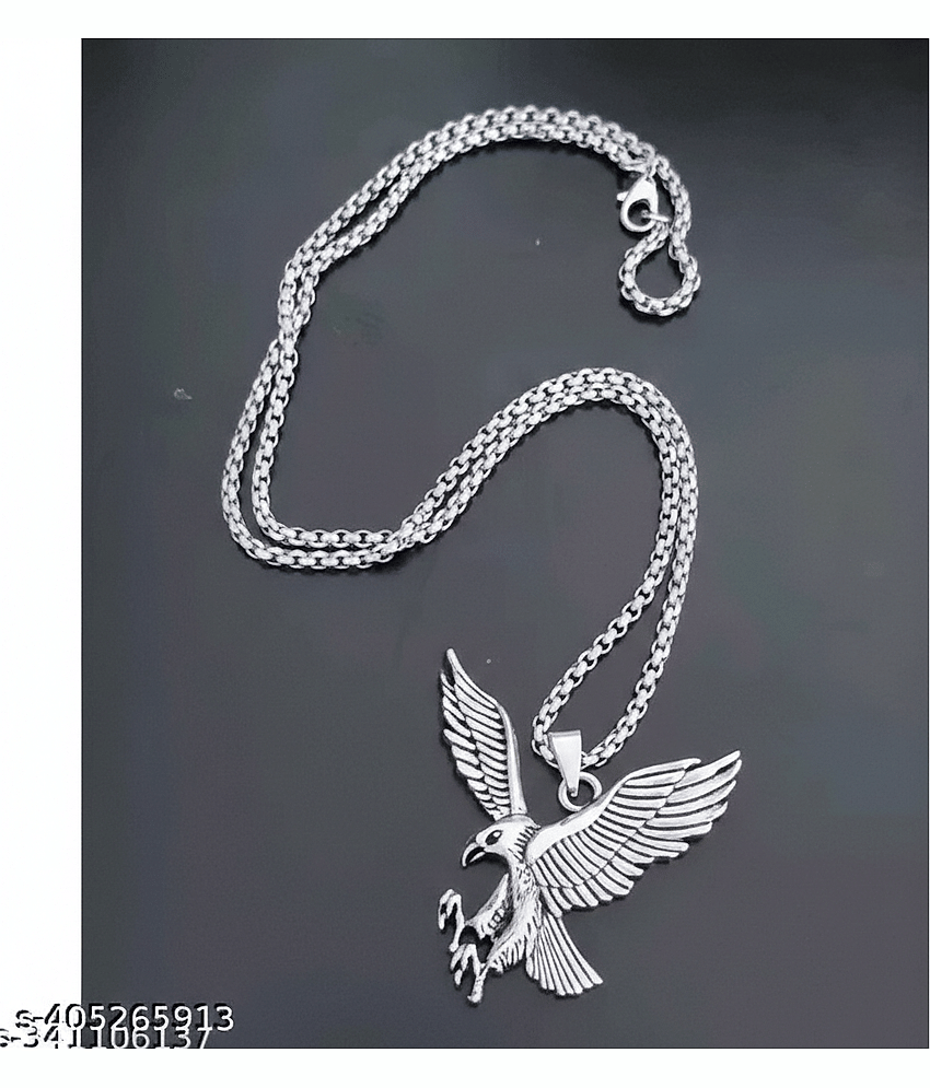 Dzinetrendz Oxidized Silver Stainless Steel Chain with Pendant ( Pack of 1 ) view 2