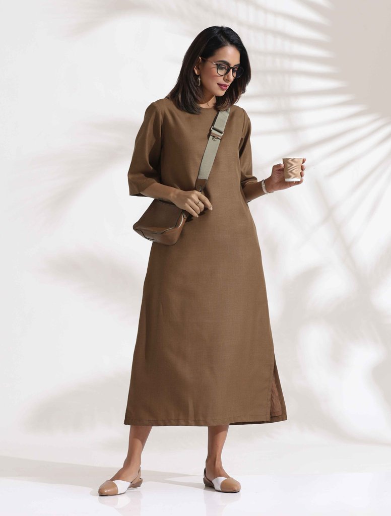 trueBrowns Brown Slub Dress - Brown (S) view 2