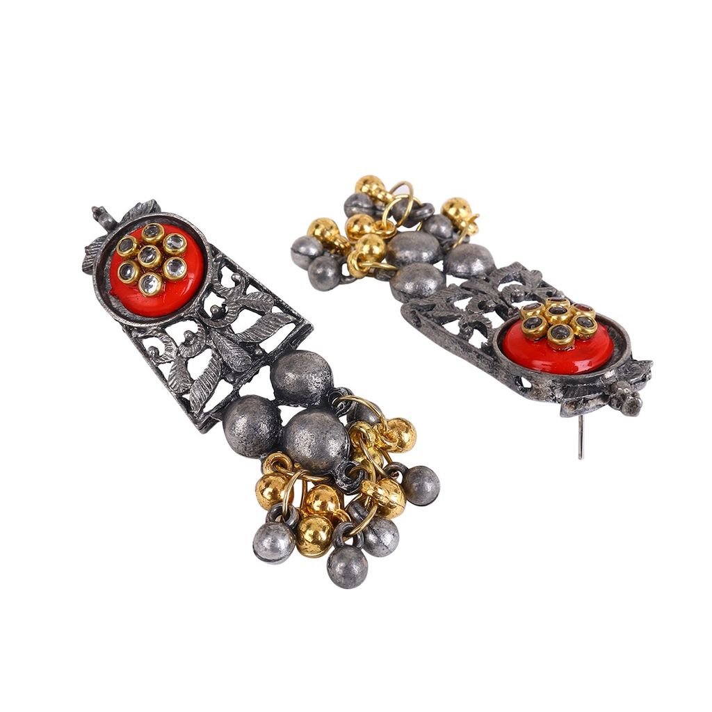 Cardinal Oxidized Silver Color REd Minakari Kundan Choker Necklace Set view 2