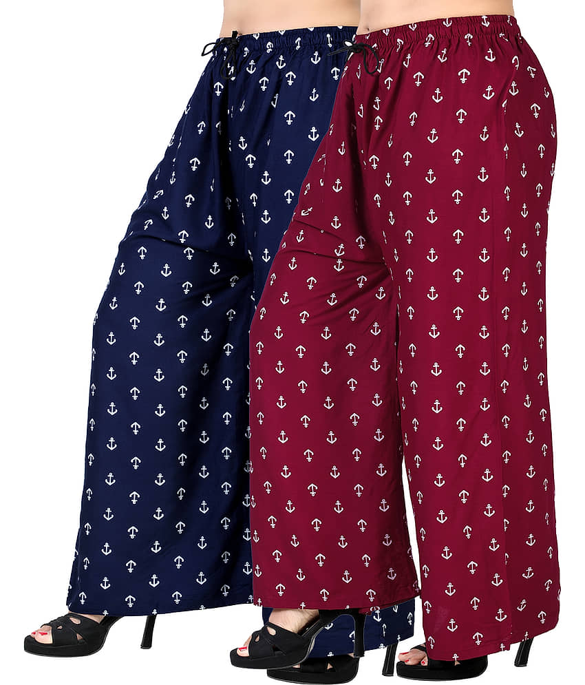 lasafiya Pack of 2 Rayon Straight Women's Palazzos ( Maroon )