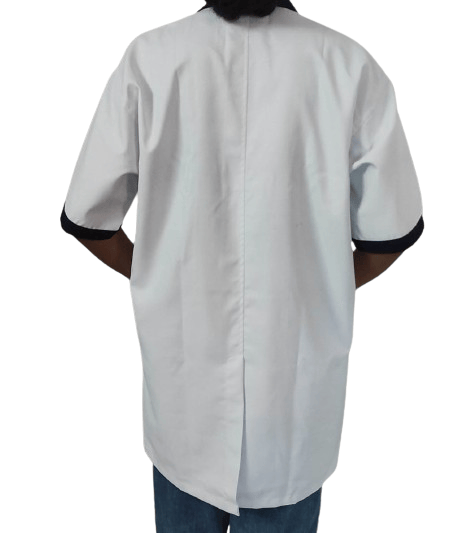 Medical Staff Apron | 3-Pockets Apron | White Color | Unisex Pattern | Style with Navy Blue Collar | Comfortable | Durable | Best Fitted For Medical Professionals (Staff, Nursing & Lab Technicians) view 2