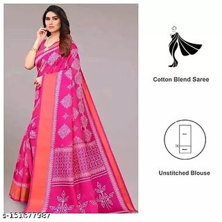 Pink Colour Cotton Printed saree With Blouse Piece view 2