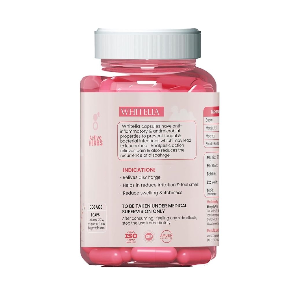 Girlyveda Whitelia Herbal Capsules for Women – Ayurvedic Support for Vaginal Discharge, pH Balance & Healthy Flora, 60 Natural Pills view 2