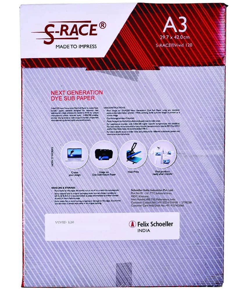 S-RACE Vivid Matt Dye Sublimation Paper 120GSM (A3 size, 100 sheets) view 2
