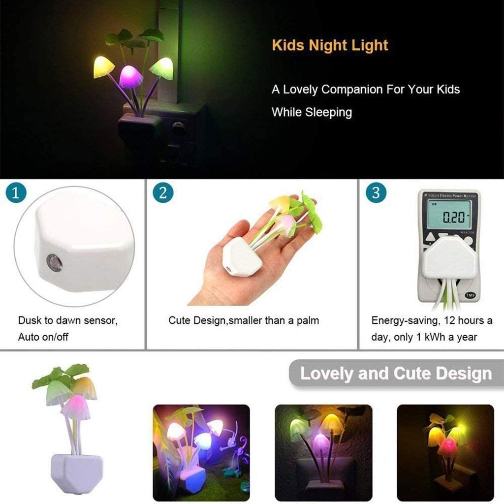 Elecsera Colour Changing LED Automatic Sensor Night Lamp, Multicolour, Mushroom view 2