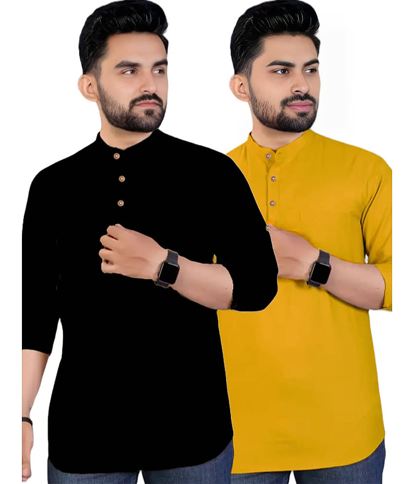 DiAsh Yellow Cotton Blend Men's Regular Kurta ( Pack of 2 )