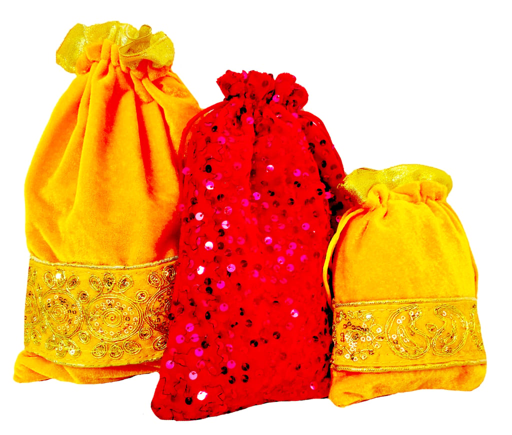Omkar by R3 Inc. Royal Shagun Potli Combo pack for Gifts Hampers | Fancy Gifting | Wedding Gifting|Shagun|Return Gift (Pack of 3) Small/Medium/Large - Multi Color view 2