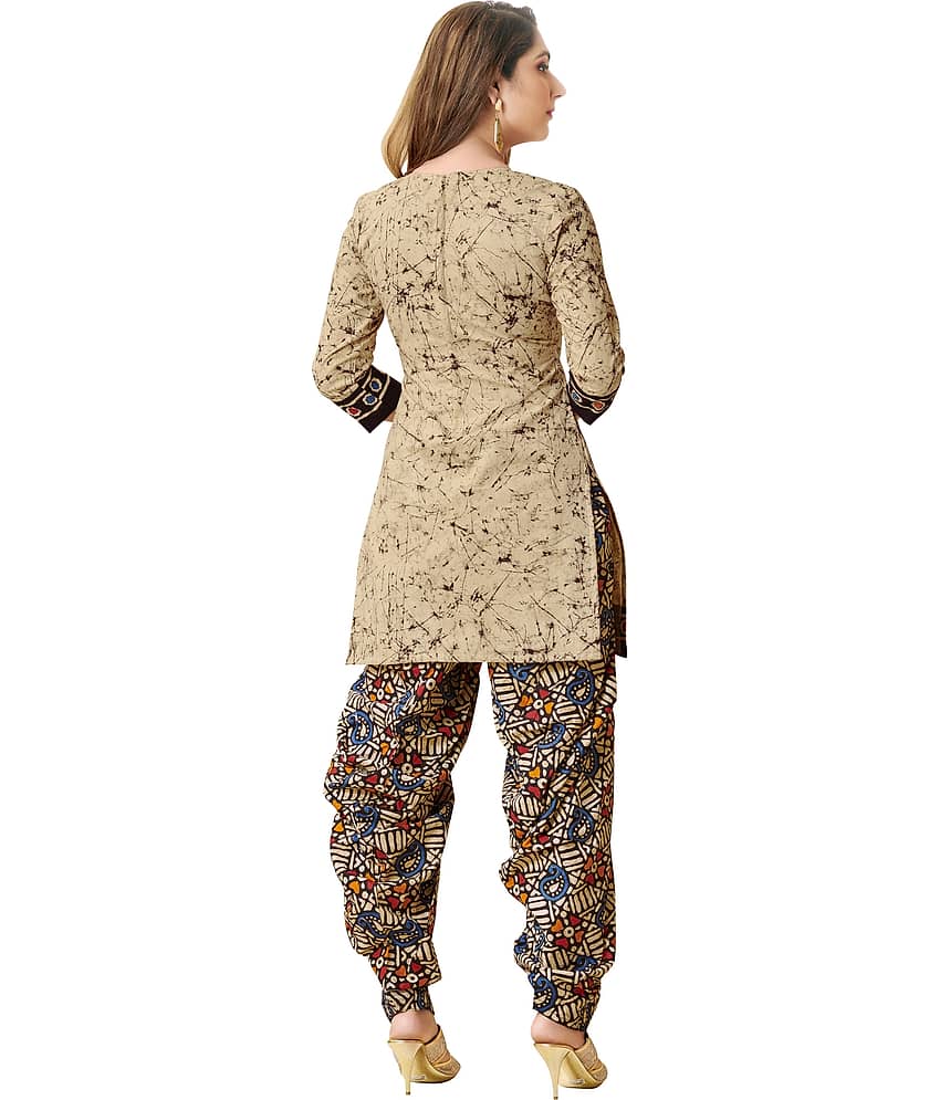 Reya Beige Crepe Unstitched Dress Material - view 2