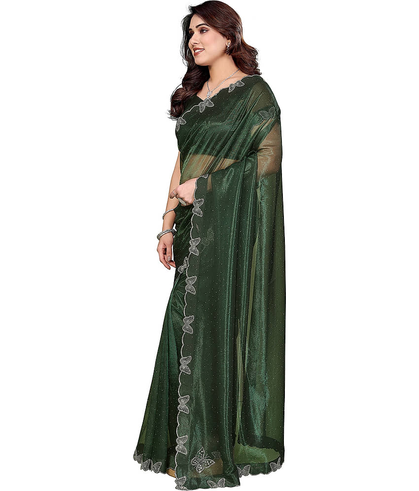ANAND SAREES Net Solid Regular Saree With Unstitched Blouse Piece ( Yellow ) view 2