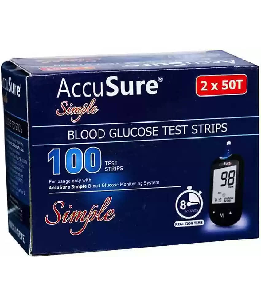 ACCUSURE Simple Blood Glucose Test Strips - 100 Strips (Pack of 2X50) view 2