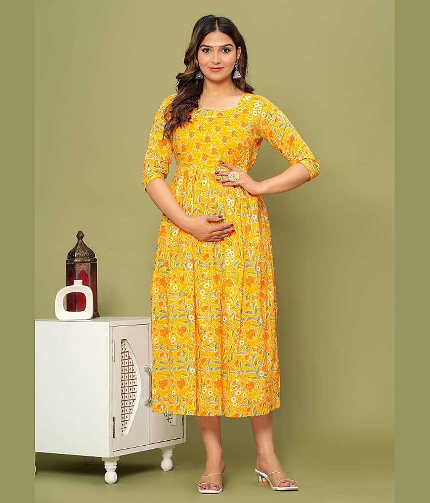 Nevisha Style Yellow Cotton Maternity Kurta Single view 2