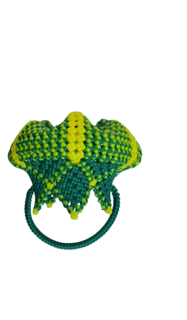 Small Green and Yellow Beaded Basket with Handle view 2