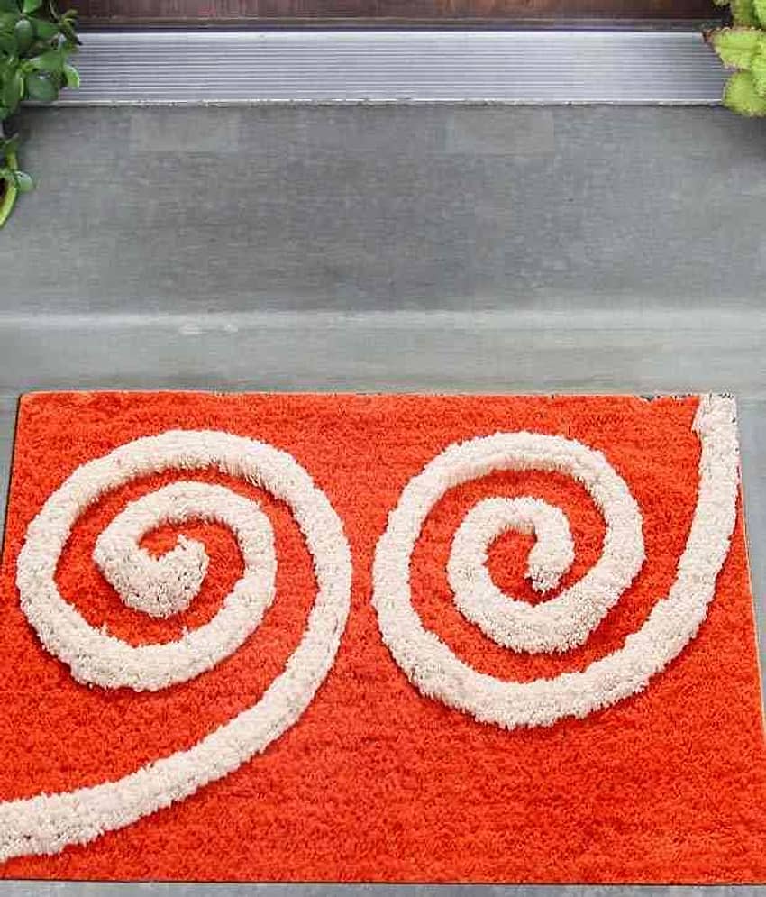Aazeem Orange Cotton Abstract Floor Mat view 2
