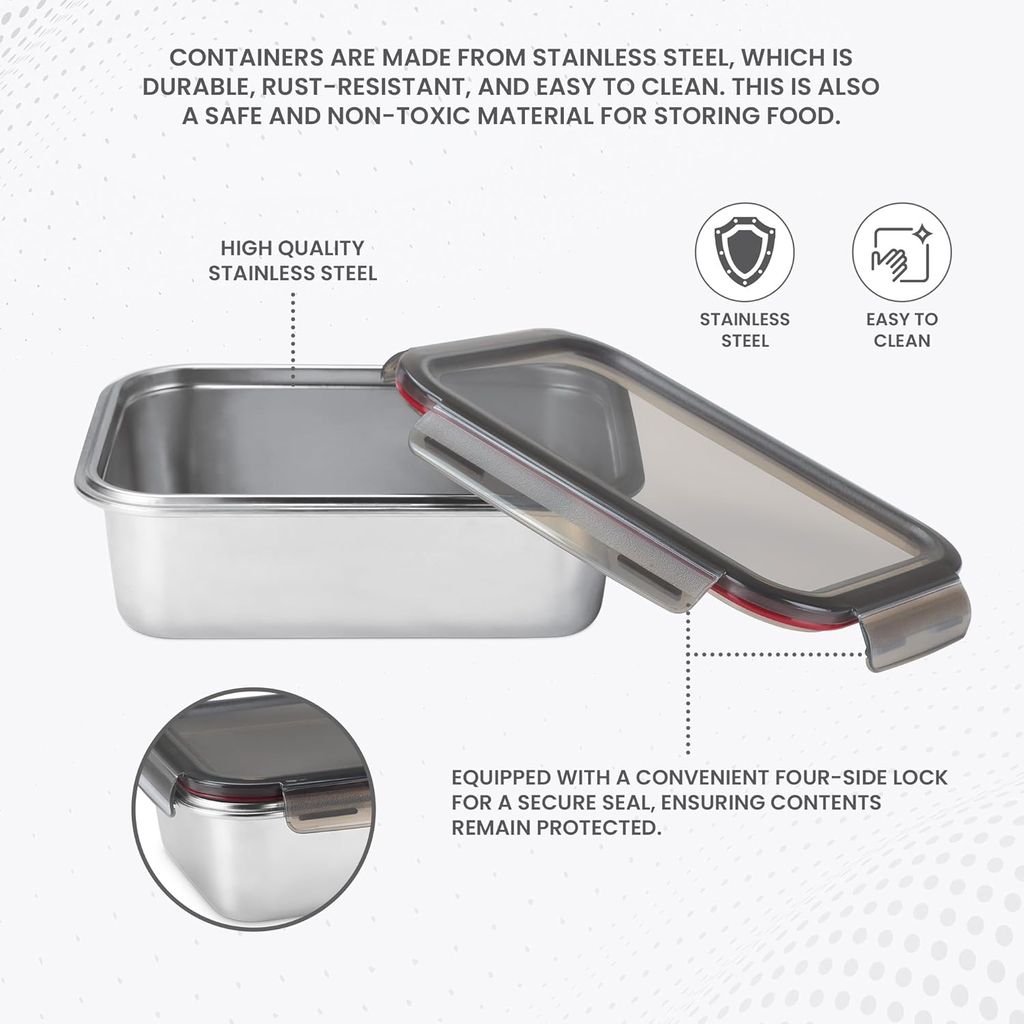 MILTON Modulo Steel Square 450 Container with lock lid|Airtight & Leakproof|Microwave & Oven safe| Light Weight | School, Office or Picnic use, 400 ml, Silver view 2