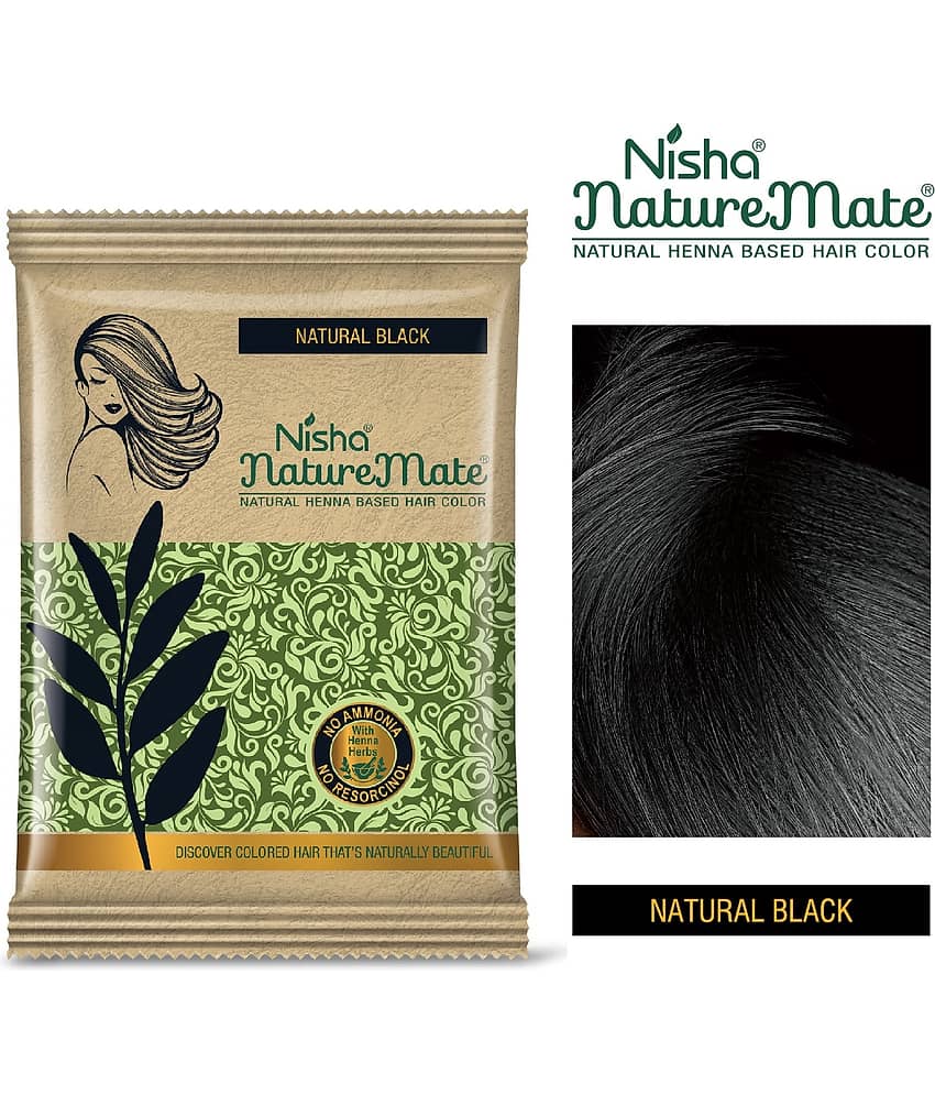 Nisha Nature Mate Henna Based Hair Colour Original Black 60gm Pack of 3, No Ammonia, No Resorcinol, 100% Grey Coverage view 2