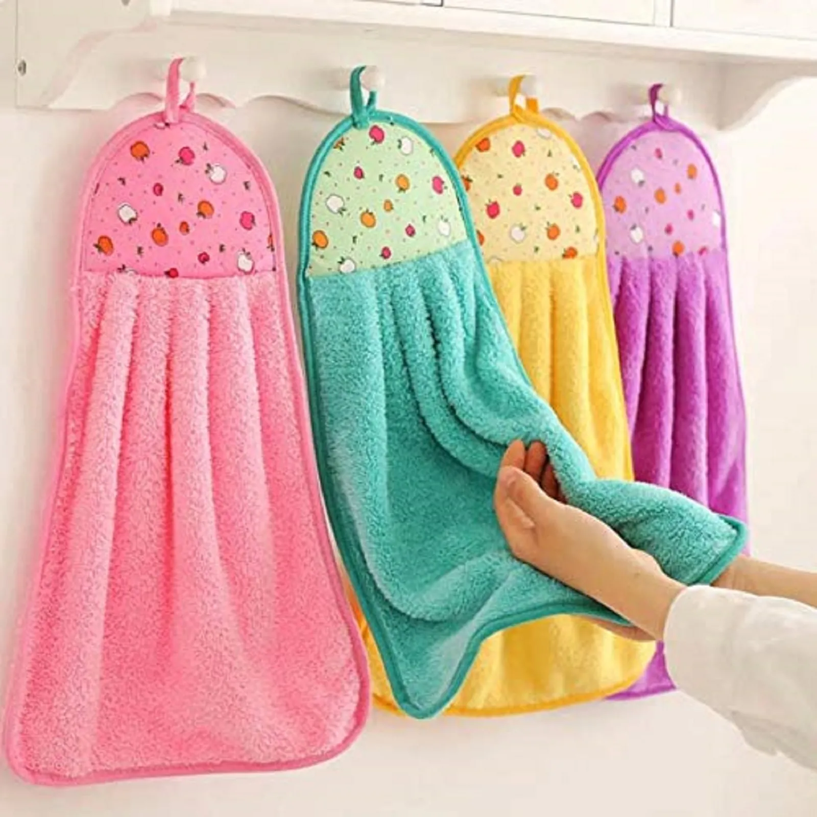 Kitchen Towel Anti Bacterial Hand Towel Wash Basin Hanging Napkins Lint Free Kitchen Napkins (Multicolor, Pack of 4) view 2