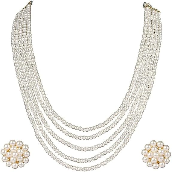 Manbhar Gems - Crystal Gemstone Beads Necklace Set for girl and Women 5 layer Mala With Stud Earring stylish traditional Pearls Necklace Beaded Fashion jewellery view 2