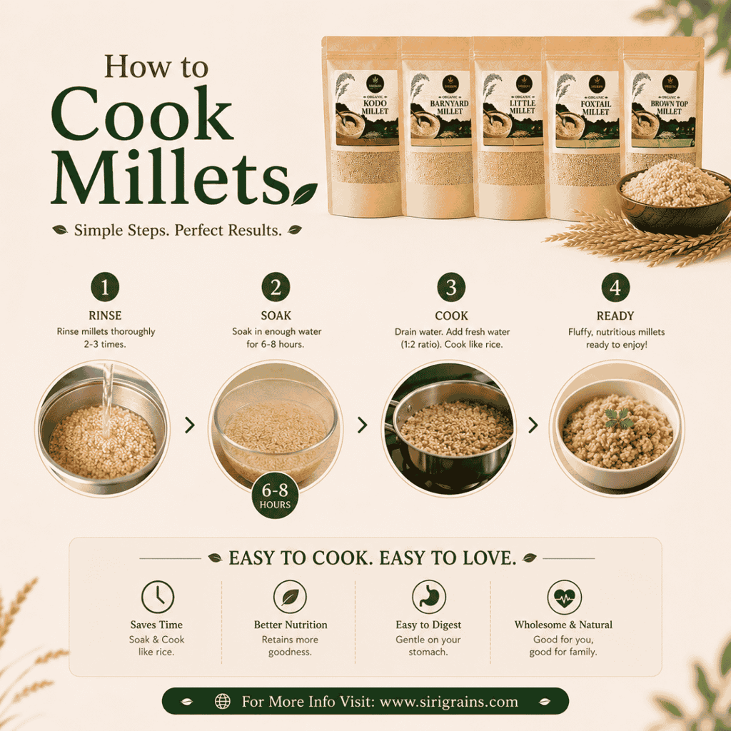 SiriGrains Millet Combo Pack 5kg (5 x 1kg) | Foxtail, Barnyard, Little, Kodo & Browntop Whole Millets | Unpolished Premium Millet Variety Pack view 2