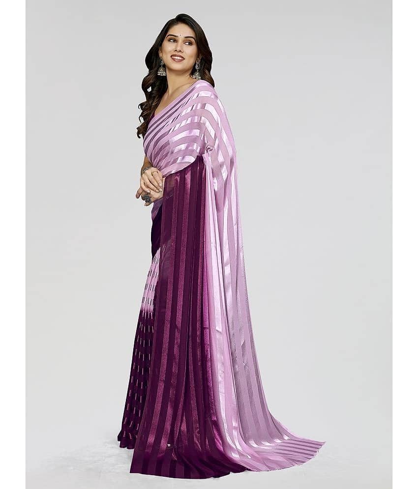 ANAND SAREES Satin Striped Saree With Unstitched Blouse Piece ( Pink ) view 2