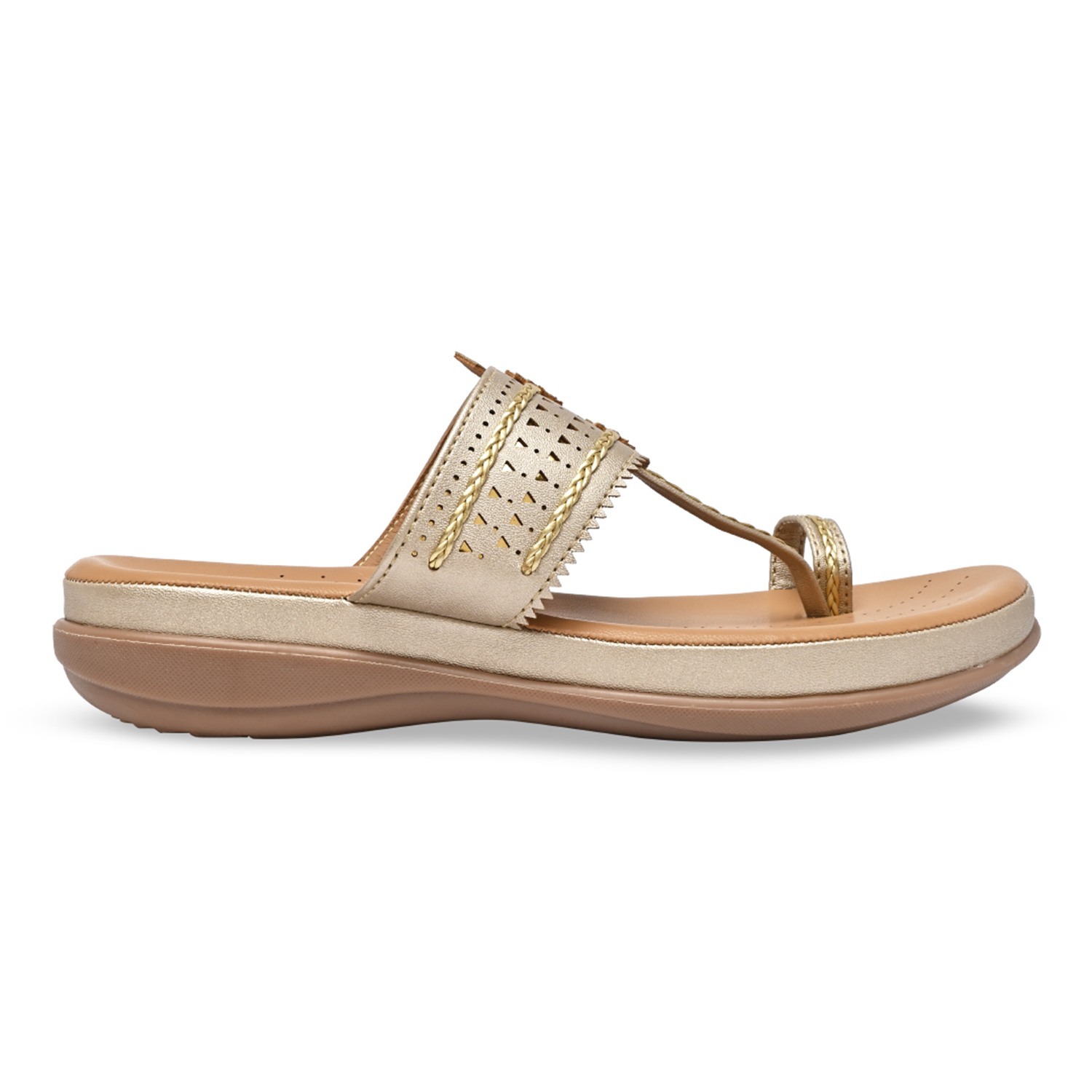 Gold Women Kolhapuri Flat Comfort Sandals view 2