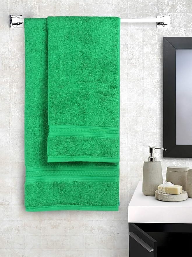 Green Bath Towels - Set of 2 - 100% Cotton - Ultra Soft and Absorbent - Quick Dry - Perfect for Bath, Hand, and Face view 2