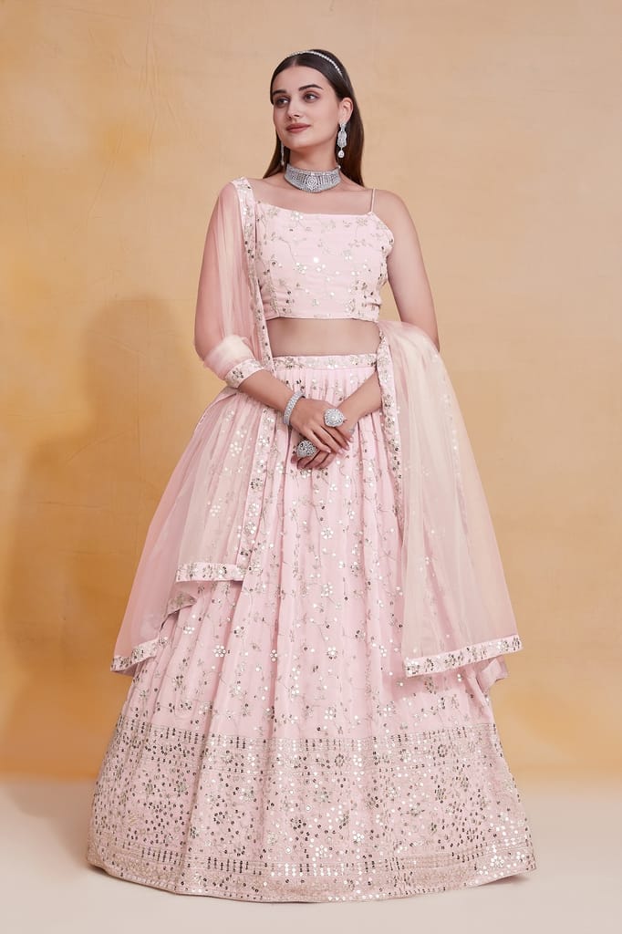 Buy Peach Georgette Embroidered Lehenga Choli With Dupatta Online view 2