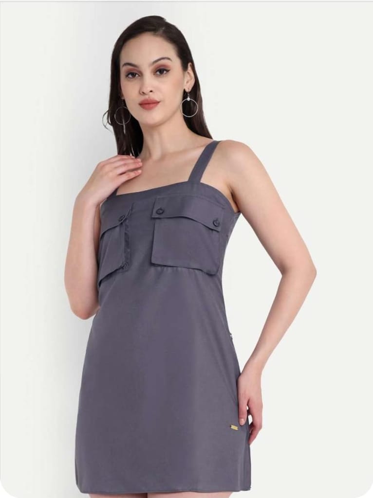Women's Sleeveless Solid A-Line Dress with Square Neck and Back Button Detail