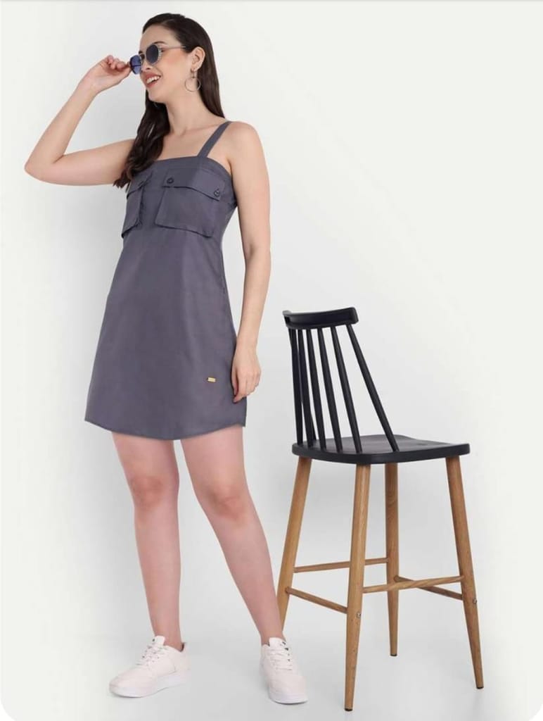 Women's Sleeveless Solid A-Line Dress with Square Neck and Back Button Detail view 2