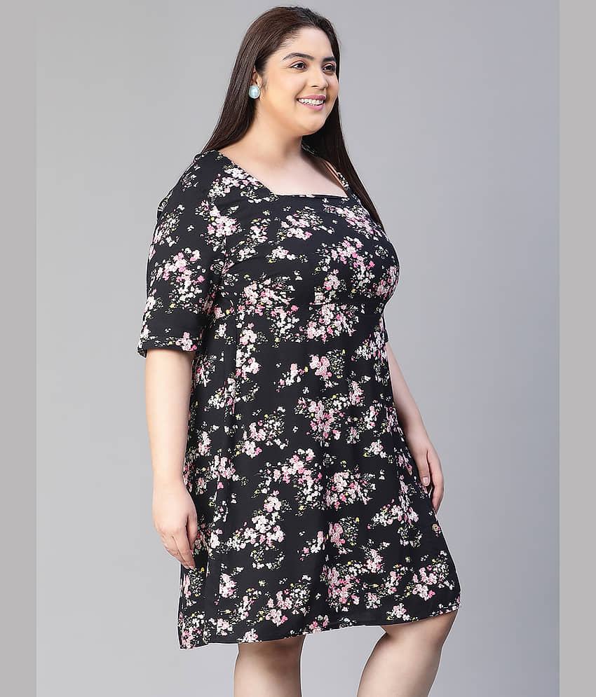 Oxolloxo Women Polyester Printed A-line Dress ( Black ) view 2