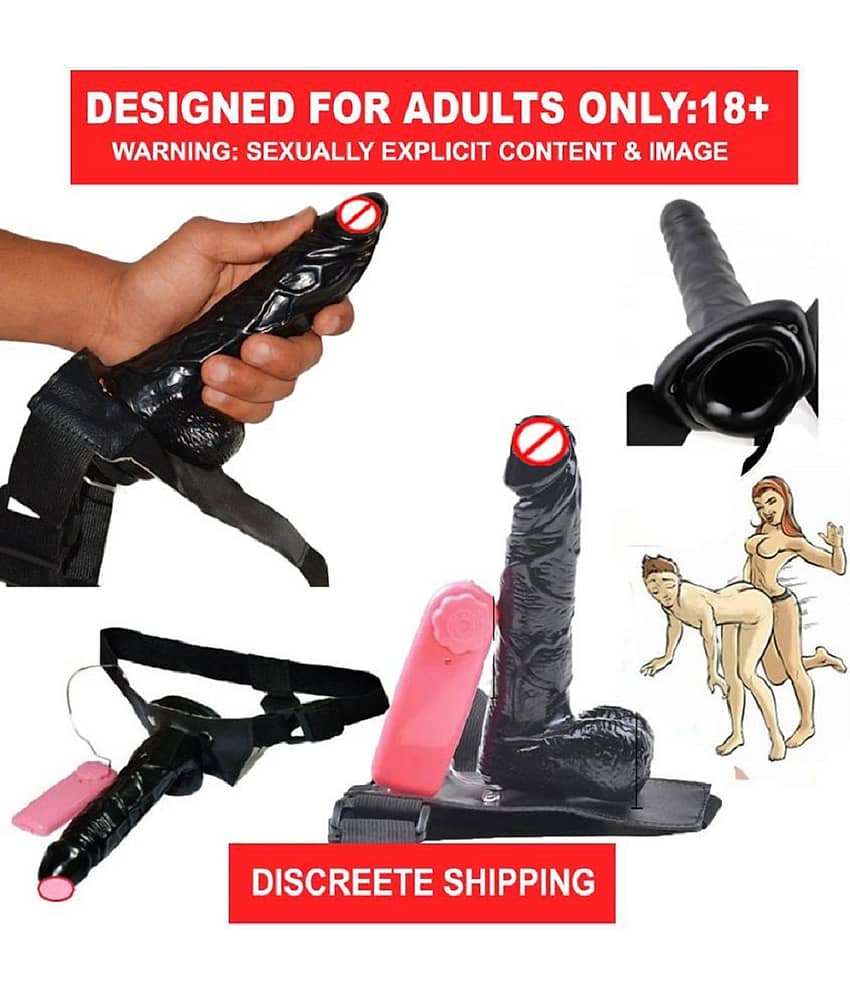 NAUGHTY TOYS PRESENT 7 INCH BIG HOLLOW BLACK STRAP ON DILDO WITH VIBRATION AND BELT FEMALE SEX TOY BY KAMAHOUSE view 2